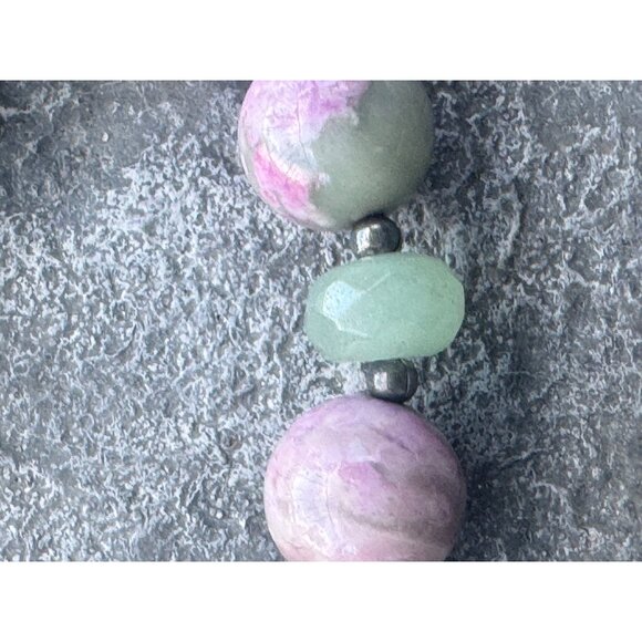 Natural Rhodonite & Aventurine 925 Sterling Silver Beaded Bracelet - Picture 2 of 8